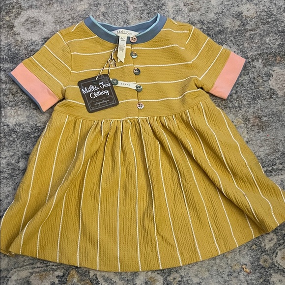Matilda Jane Other - Matilda Jane Mustard Striped Dress with Pink and Blue Accents